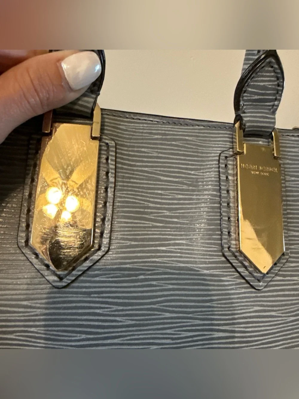 Henri Bendel A List Mini Light Blue Textured Leather Satchel with Gold Hardware